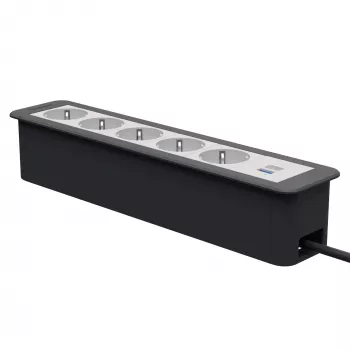 Kindermann CablePort Office Frame 6 tomadas 5x Schuko 1x USB-C PD 60W prateado