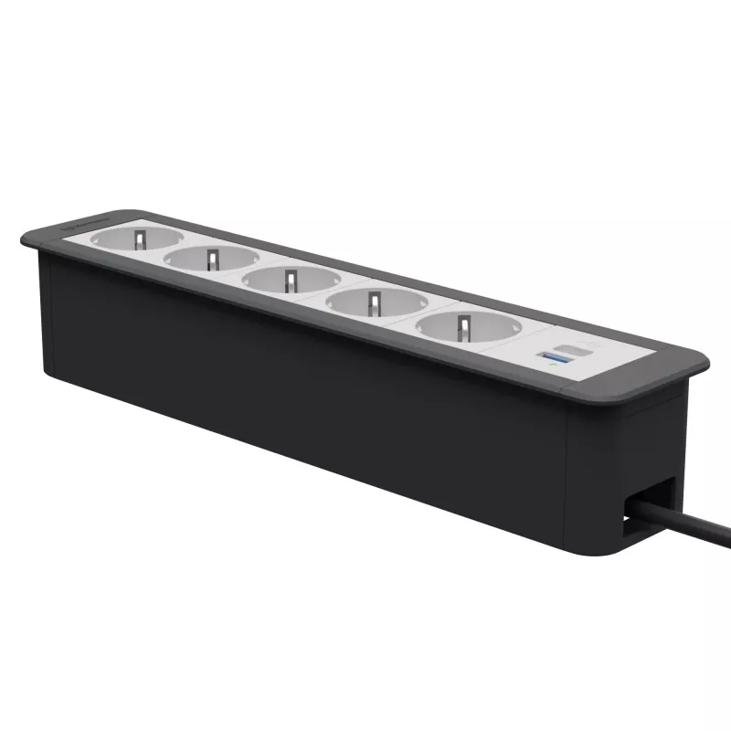 Kindermann CablePort Office Frame 6 tomadas 5x Schuko 1x USB-C PD 60W prateado