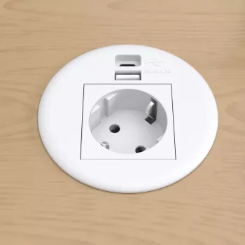 Kindermann CablePort Table White (STS-R90-2 branco) - painel de ligação de mesa com 2x tomadas Schuko
