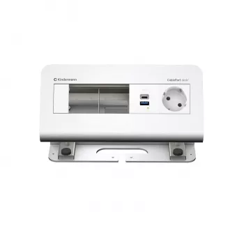Kindermann CablePort desk de 4 posições 1x tomada Schuko 1x carregamento USB-A prateado