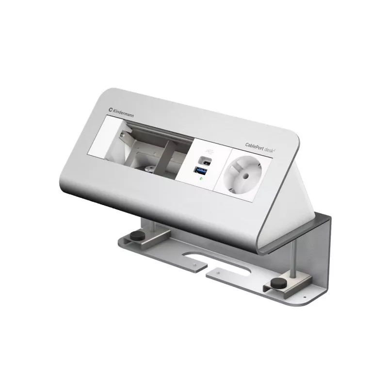 Kindermann CablePort desk de 4 posições 1x tomada Schuko 1x carregamento USB-A prateado