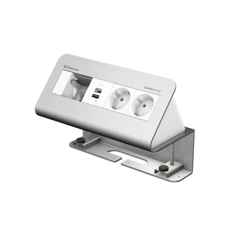 Kindermann CablePort desk de 4 posições 2x corrente 2x USB módulo de ligação de mesa, alumínio