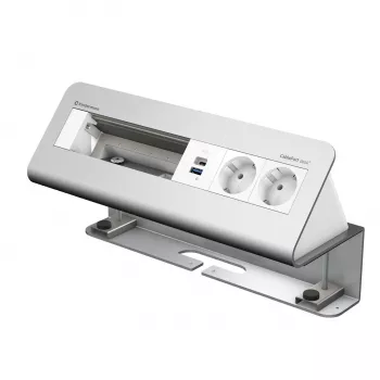 Módulo de fixação de secretária Kindermann CablePort desk² 6 tomadas 2x carregamento USB prateado/preto