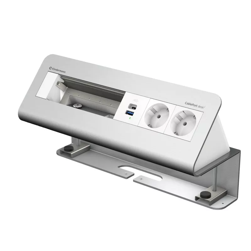 Módulo de fixação de secretária Kindermann CablePort desk² 6 tomadas 2x carregamento USB prateado/preto