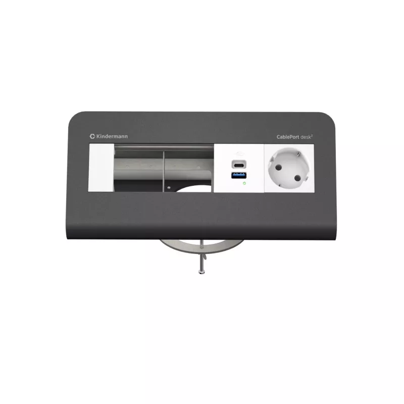 Painel de ligação de secretária Kindermann CP desk² 80 4 tomadas com 1x corrente e 1x USB-A, prateado/preto