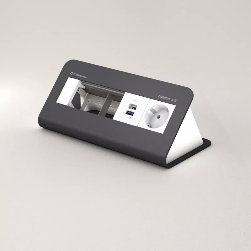 Painel de ligação de secretária Kindermann CP desk² 80 4 tomadas com 1x corrente e 1x USB-A, prateado/preto