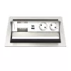 Kindermann CP Standard VA 4f. painel de ligação de secretária com 2x tomadas Schuko e 1x porta de carregamento USB-A, prateado/preto