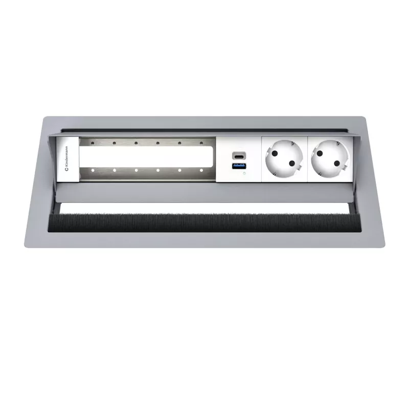 Painel de ligação de secretária Kindermann CP Standard² 6 tomadas com 2x tomadas, 1x porta de carregamento USB-A, HDMI, RJ45