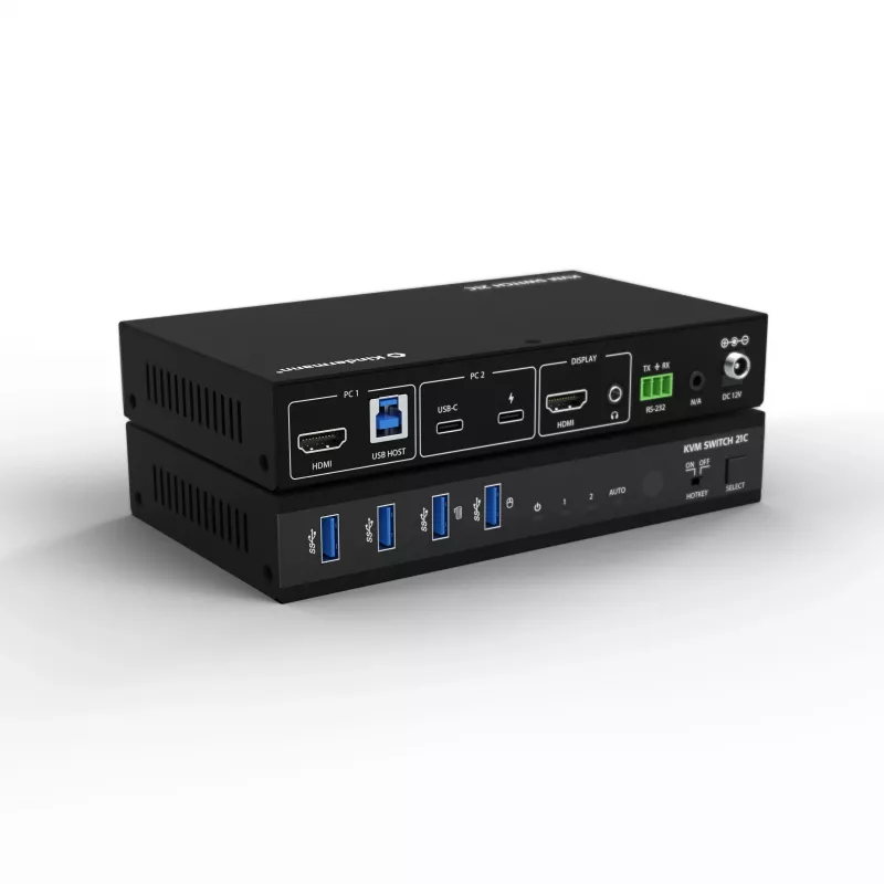KVM Switch Kindermann 21C - KVM Switch DVI-I de 2 portas com áudio e hub USB