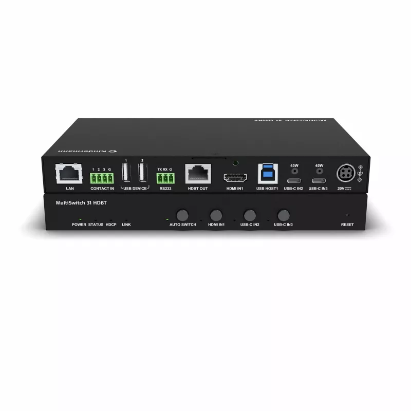Transmissor / Presentation Switch Kindermann MultiSwitch 31 HDBT 2.0 - 3x1 USB-C e HDMI sobre HDBaseT - Telnet - RS-232 - 4K UHD