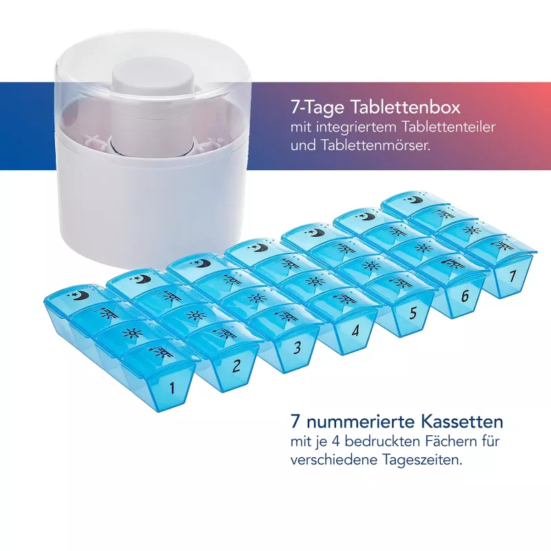 First Aid Only caixa de comprimidos com divisor de comprimidos azul branco
