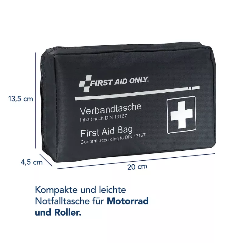 First Aid Only kit de primeiros socorros para motociclo DIN 13167 azul com vários pensos