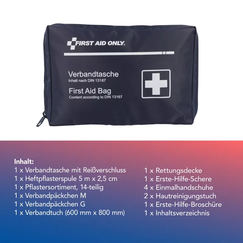 First Aid Only kit de primeiros socorros para motociclo DIN 13167 azul com vários pensos