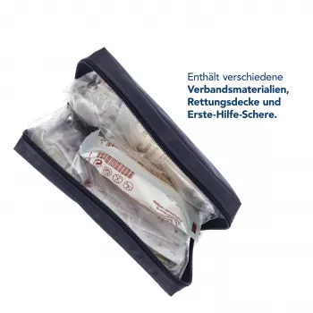 First Aid Only kit de primeiros socorros para motociclo DIN 13167 azul com colete refletor