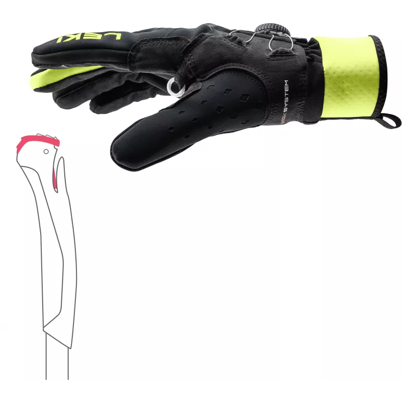Luvas de esqui nórdico LEKI PRC Boa Shark - preto/amarelo néon, tamanho L