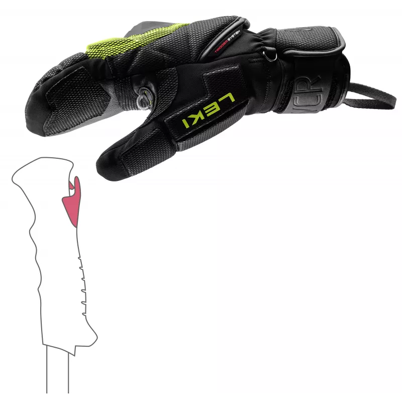 Mitene de corrida de esqui LEKI WCR Coach 3D limão/preto tamanho 7.0