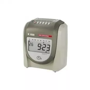 Terminal de registo de tempos BÜRK MOBATIME K600 - relógio de ponto matricial com ecrã LCD, impressão de 6 colunas, preto/vermelho