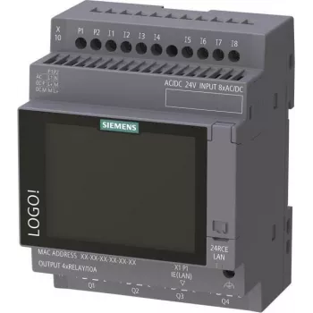 Siemens LOGO! 24 RCE módulo lógico com display, 24V AC/DC, 8 entradas digitais, 4 saídas de relé, Ethernet