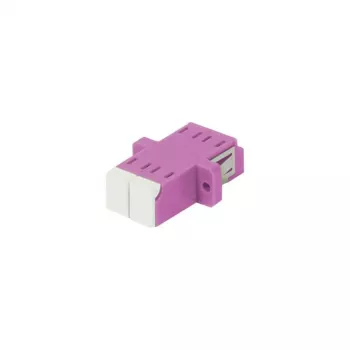 SYNERGY21 acoplador de fibra ótica LC-LC duplex multimodo OM4, violeta Erika, PVC, com flange, com tampa de proteção laser unilateral