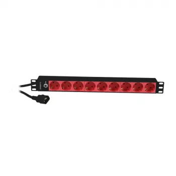 Synergy 21 ALLNET Régua de tomadas 19 polegadas 1U 9 tomadas Schuko com ficha C14 10A preto