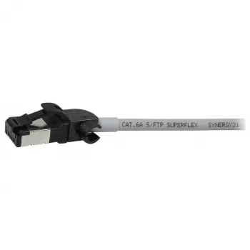 Synergy21 Cabo de rede RJ45, CAT6A 500MHz, 0,15m, Cinzento, S/FTP, Slimline redondo d=4,5mm, TPE/LSZH (Superflex), AWG28, com material bruto CAT7, ficha rotativa