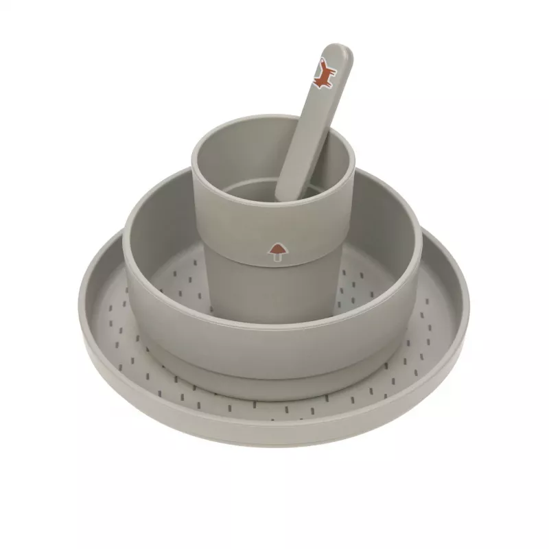 Lassig conjunto de louça infantil Little Forest raposa, 4 peças (prato, tigela, copo, colher), polipropileno e celulose, verde