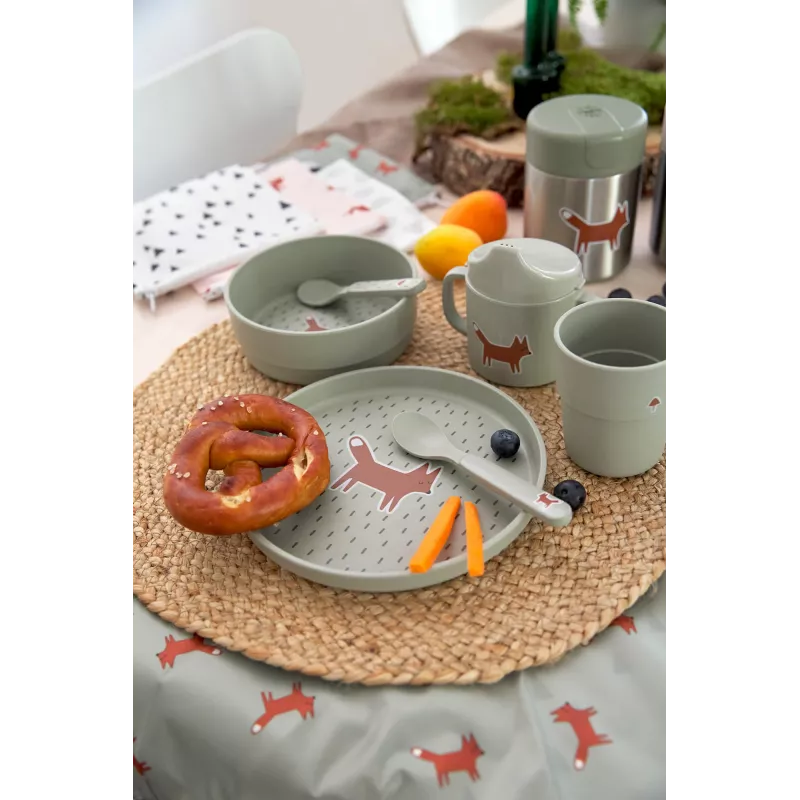 Lassig conjunto de louça infantil Little Forest raposa, 4 peças (prato, tigela, copo, colher), polipropileno e celulose, verde