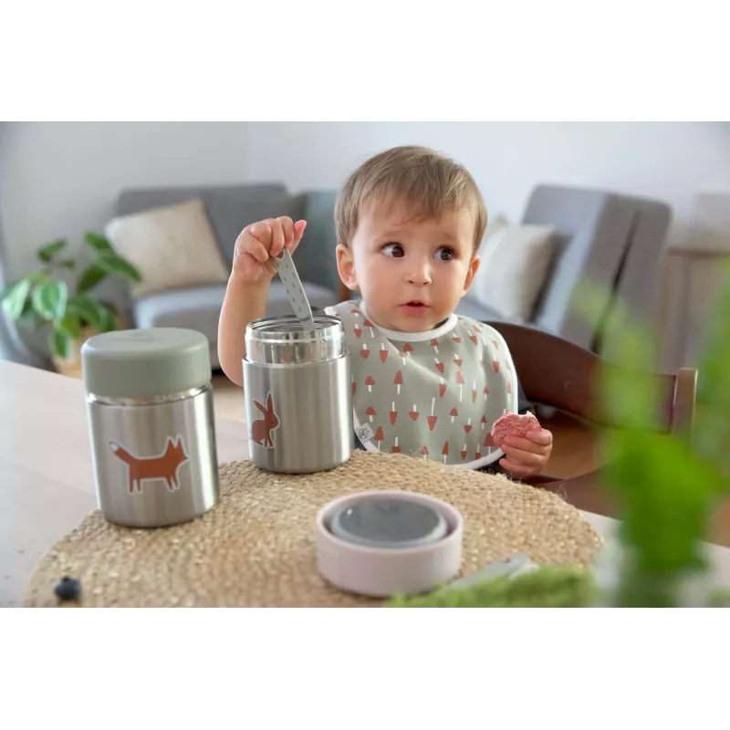 Lassig recipiente térmico Food Jar Little Forest raposa, 315 ml, aço inoxidável de parede dupla, à prova de fugas, verde