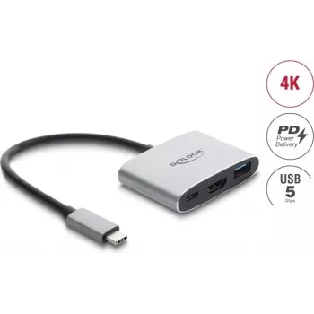 Adaptador Delock USB Type-C para HDMI 4K 60 Hz com USB Type-A e USB Type-C PD 3.1 140 W