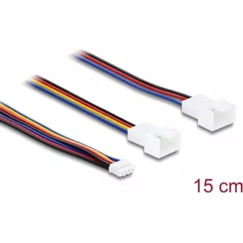 Cabo de ventoinha em Y Delock 1 x conector fêmea JST PH 4 pinos PWM para ficha macho + ficha macho 4 pinos (3 pinos ligados) 15 cm