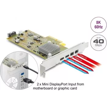 Placa Delock PCI Express x4 para 2 x USB Type-C externas 40 Gbps (DP Alt Mode) fêmea – formato Low Profile