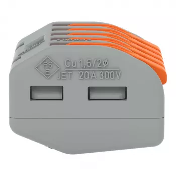 Bloco de bornes compacto de 5 condutores WAGO 222-415 com alavanca, ligação de mola, 32 A, 400 V, cinzento/laranja