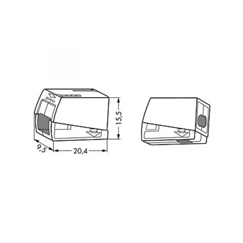 Conector de emenda compacto de 2 condutores WAGO 224-112, 400V, 24A, 1-2,5mm², push-in, branco/transparente
