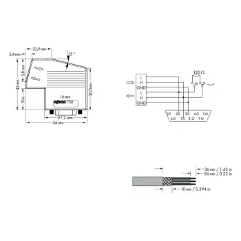 WAGO 750-963 Módulo de ligação D-Sub, conector fêmea de 9 polos, cinzento, IP20, para WAGO I/O System 750