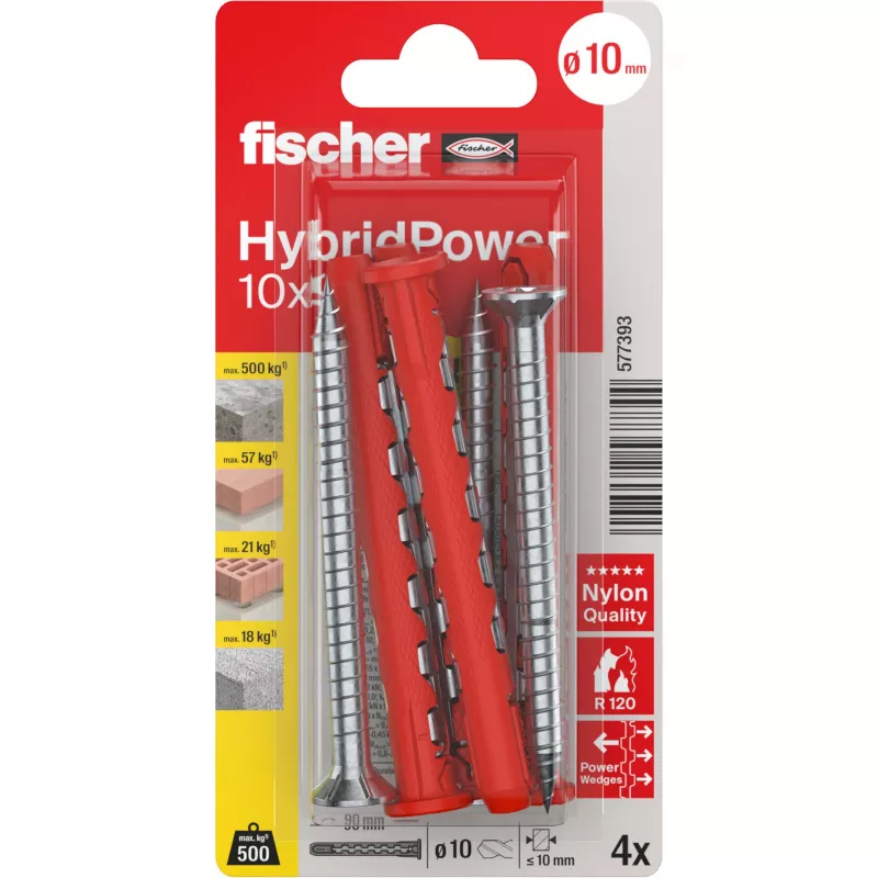 Fischer HybridPower 10x90 T K parafuso de construção em aço inoxidável 10x90 mm Torx T40