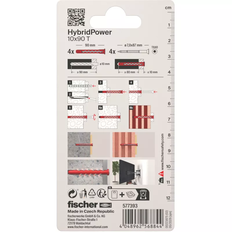 Fischer HybridPower 10x90 T K parafuso de construção em aço inoxidável 10x90 mm Torx T40