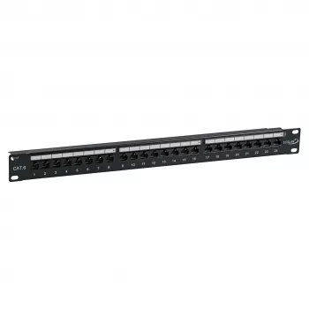 EFB-Elektronik ECOLAN Patch Panel UTP 24xRJ45 Cat.6 19 polegadas 1U RAL9005 preto