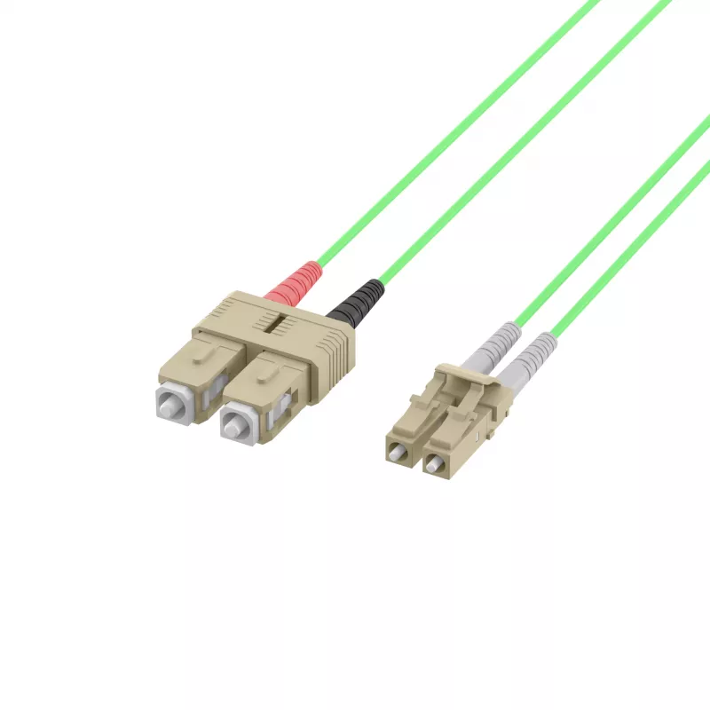 EFB Elektronik IPL-DR-LCUSCU-5-0050 Cabo de patch de fibra ótica, 0,5 m, OM5, LC para SC, Duplex, LSZH, verde-limão