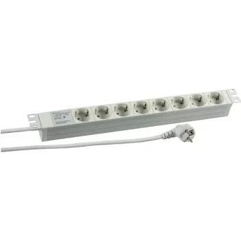 HEINRICH KOPP Unidade de distribuição de energia PROFIversal (PDU) - montagem em rack 19 polegadas, 8 tomadas Schuko CEE 7/3, proteção contra sobretensões, cabo de 2m, 16A, 250V, prateado