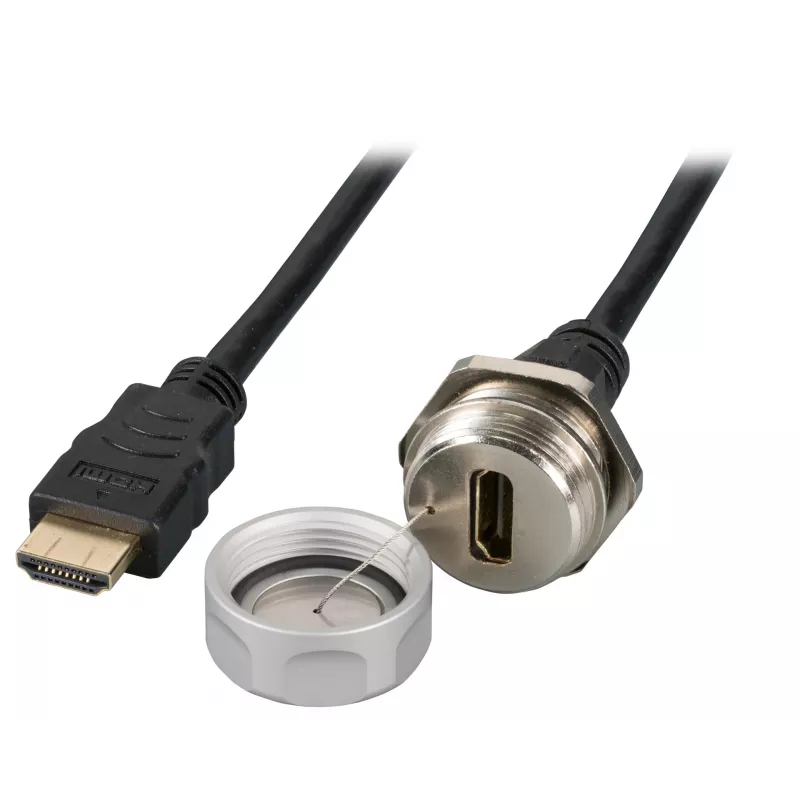 EFB Elektronik tomada HDMI de painel IP67, M25, HDMI A-A fêmea-macho, porta de serviço, cordão de fixação, 1,0 m