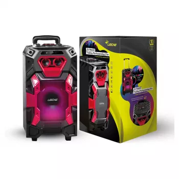 Sistema de altifalantes portátil PA Leicke DJ ROXX TROLLEY PRO com Bluetooth, 100W RMS, woofer de 10 polegadas, luzes LED, trolley, microfone, telecomando