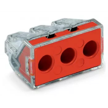 Caixa de ligação WAGO 773-173, 3 polos, Push-Wire, 41A, 400V, vermelho/transparente