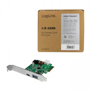 LogiLink placa PCI Express USB 3.2, 5 Gbps, 2 portas USB-A externas + 3 internas
