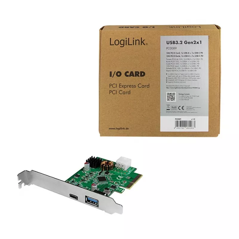 LogiLink placa PCI Express USB 3.2, 5 Gbps, 2 portas USB-A externas + 3 internas