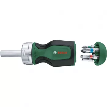 Bosch 1600A032UY Chave de fendas com catraca e 12 bits (25 mm) Aço S2, sextavado de 1/4 polegada, punho ergonómico
