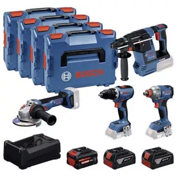 BOSCH POWERTOOLS kit combinado 18V aparafusadora a bateria, chave de impacto, martelo perfurador, rebarbadora (kit de 4 ferramentas)