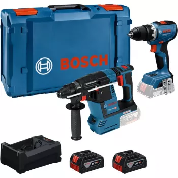 BOSCH PowerTools kit combinado aparafusadora de impacto a bateria 18V 65 + martelo perfurador a bateria 18V 26 com 2 baterias 5 Ah e carregador (kit)