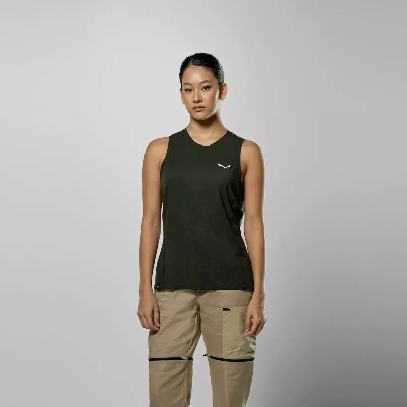 Salewa T-shirt sem mangas Puez Dry para mulher - M, Dark Olive