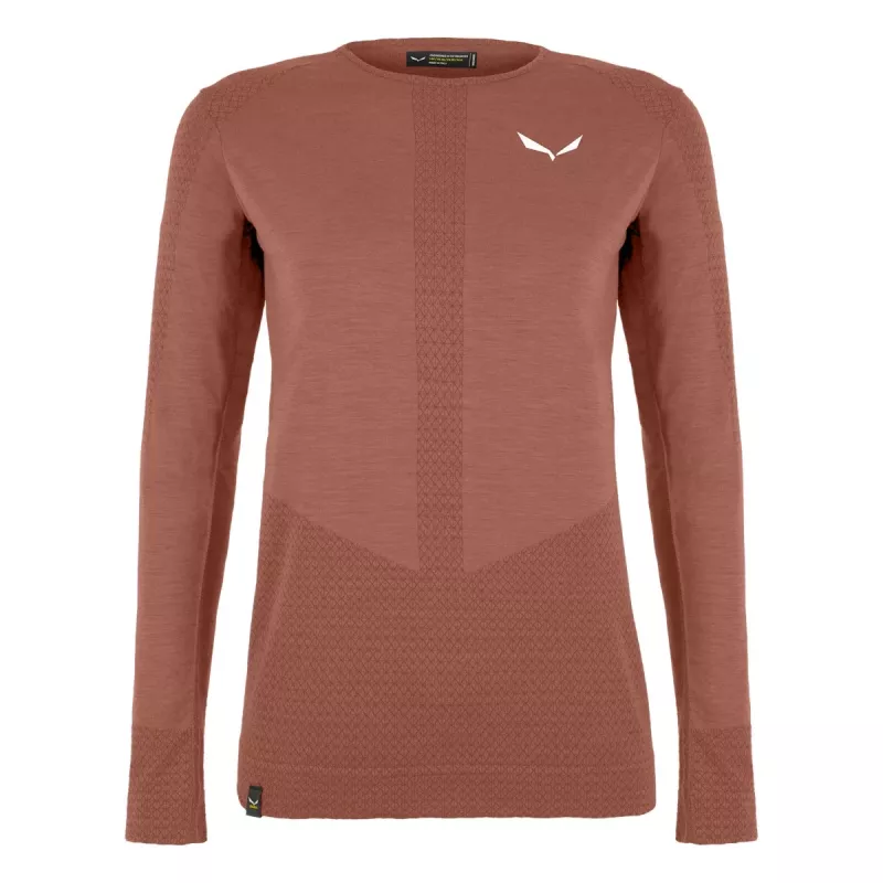Camisola térmica interior Salewa Zebru Medium Warm AMR L/S para mulher - Etruscan Red, XS