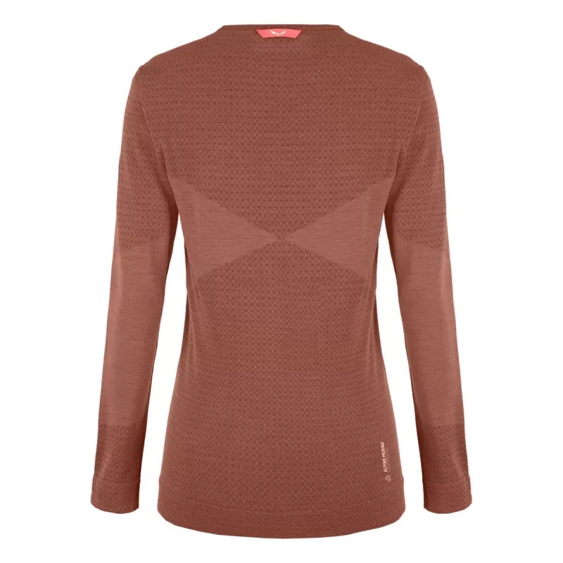 Camada base térmica Salewa Zebru Medium Warm AMR L/S para mulher - Etruscan Red, tamanho S